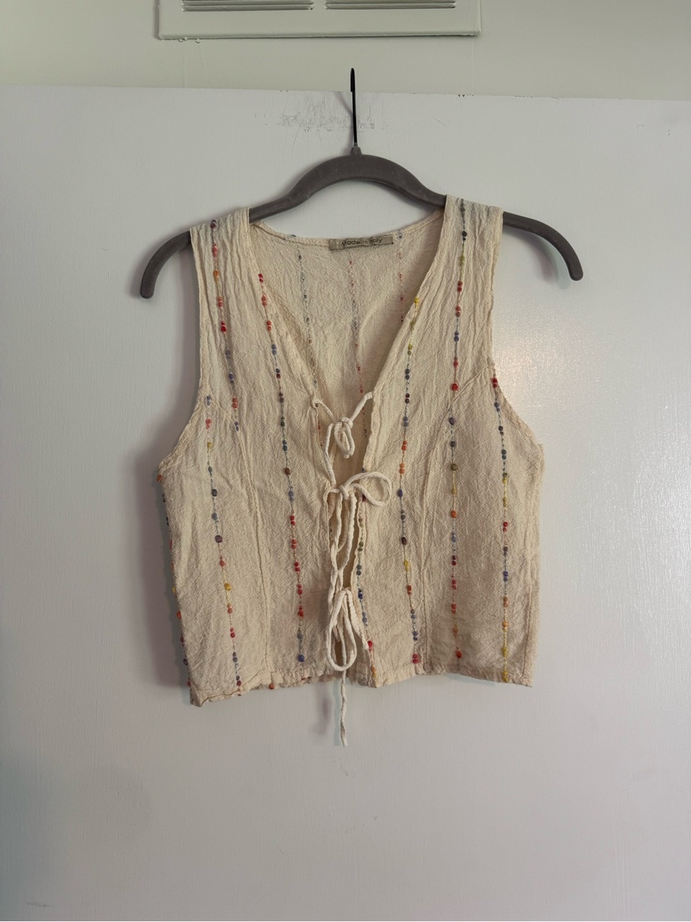 Boho Cream Tie-Front Cropped Vest Top